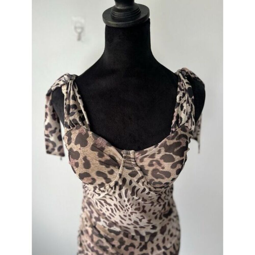 Guess Women's Medium Tecla Bow Jaguar Cat Print Ruffled‎ Padded Bust Dress - Picture 5 of 15